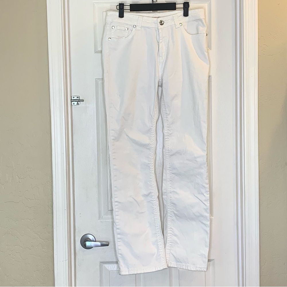 Reba Jeans White Flare Leg Bling Pockets Size 10